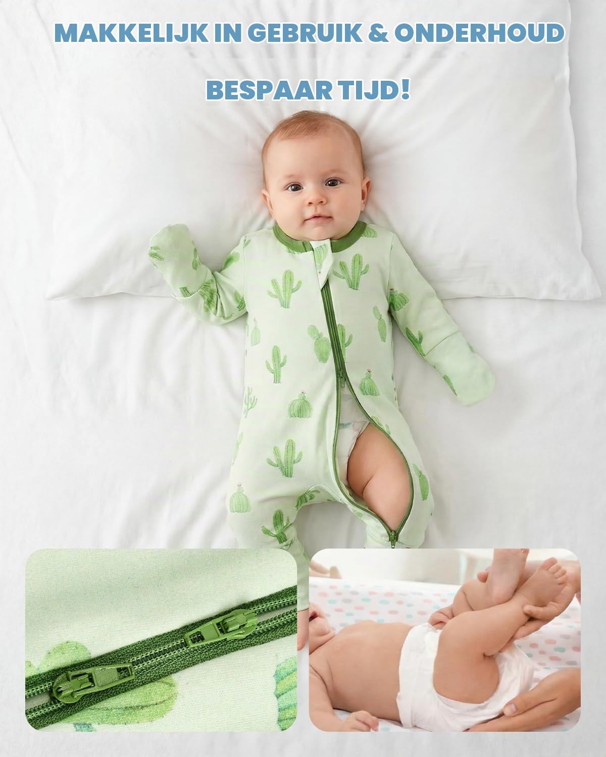 Detalle 2 de JiAmy babypyjama set van 2, katoen, lange mouwen en voetjes