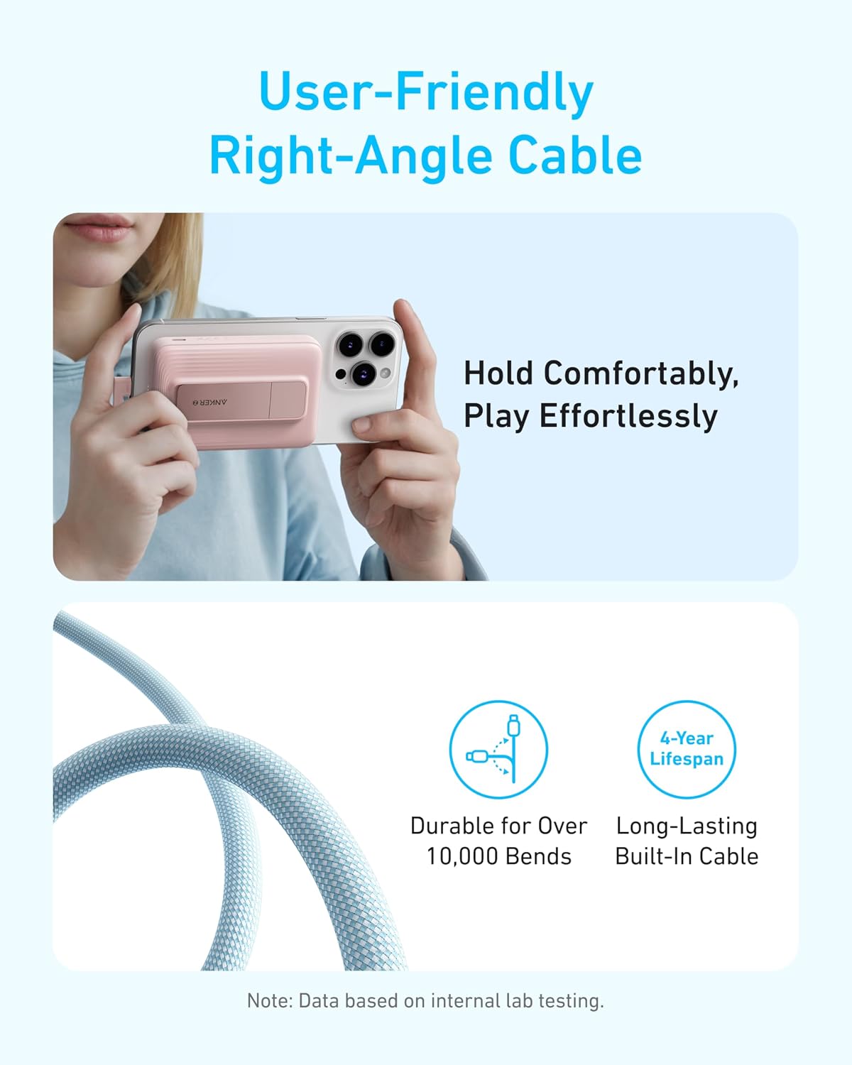 Detalle de Anker Zolo Magnetic Power Bank 10K: 30W Fast Charge, Built‑in USB‑C Cable & Stand