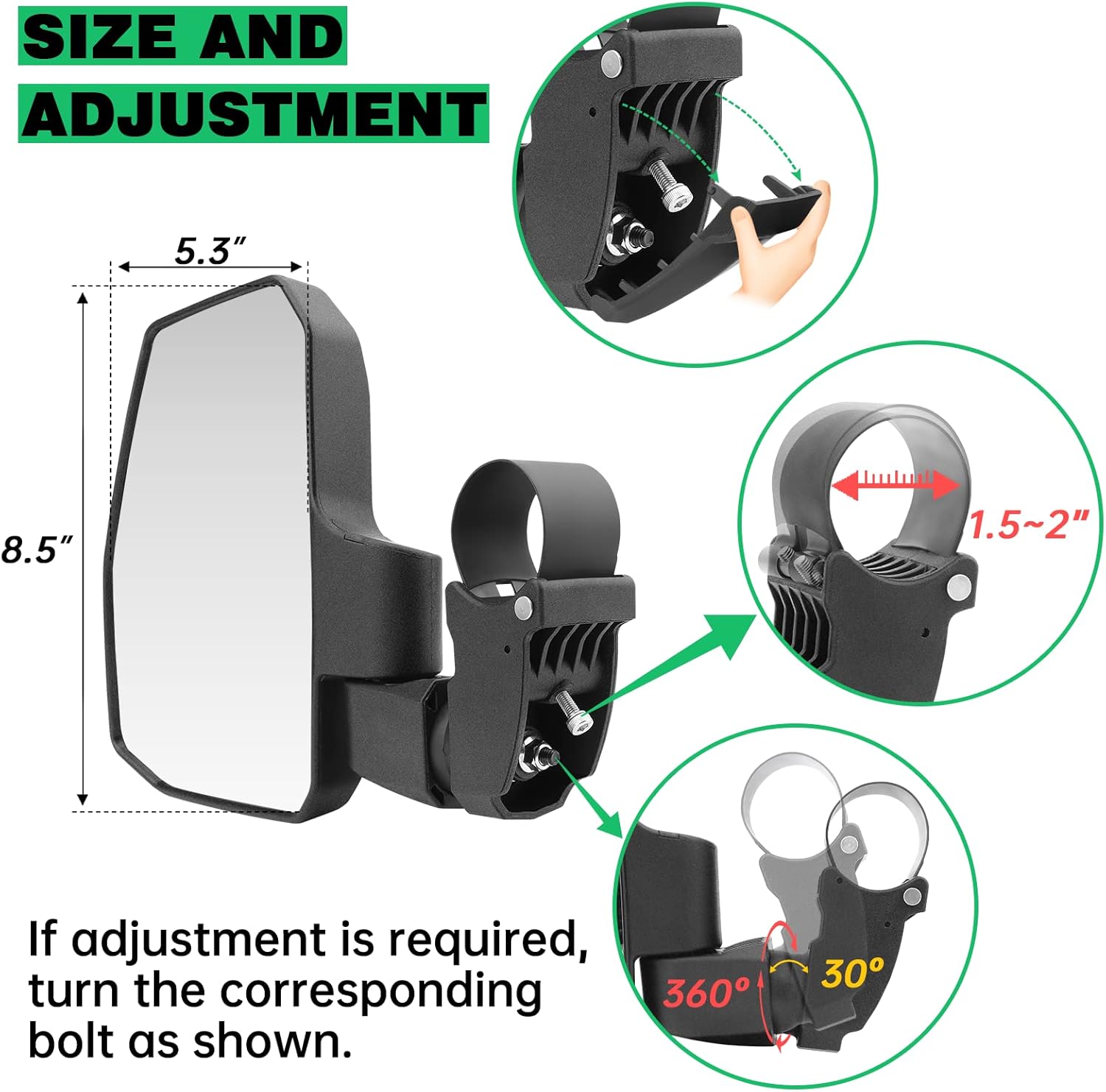 Thumbnail 4 de SHEJISI UTV Side Mirrors with Automatic Reset for 1.5–2.0" Roll Cage (Polaris RZR, Can-Am Maverick, Honda Pioneer SXS, Kawasaki Mule)