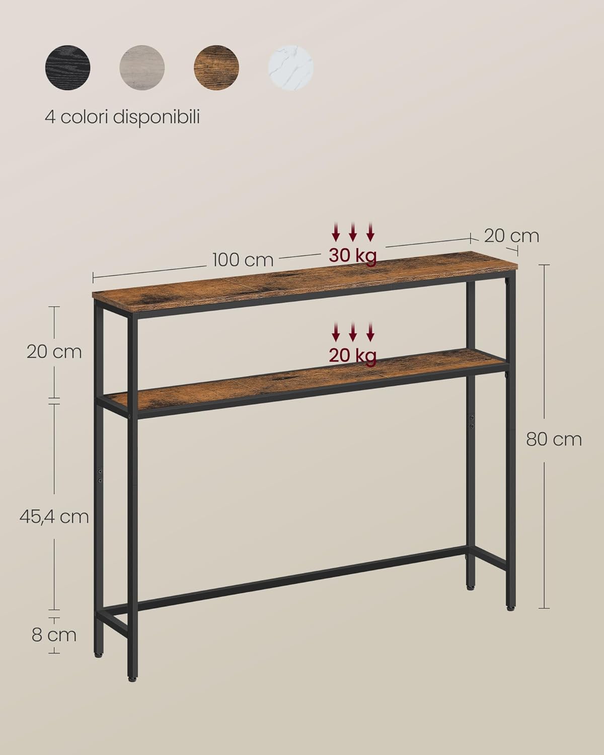 Thumbnail 2 de VASAGLE Tavolo Consolle Tavolo Stretto a 2 Ripiani - 20 x 100 x 80 cm, Marrone Vintage/Nero Inchiostro, LNT131K01