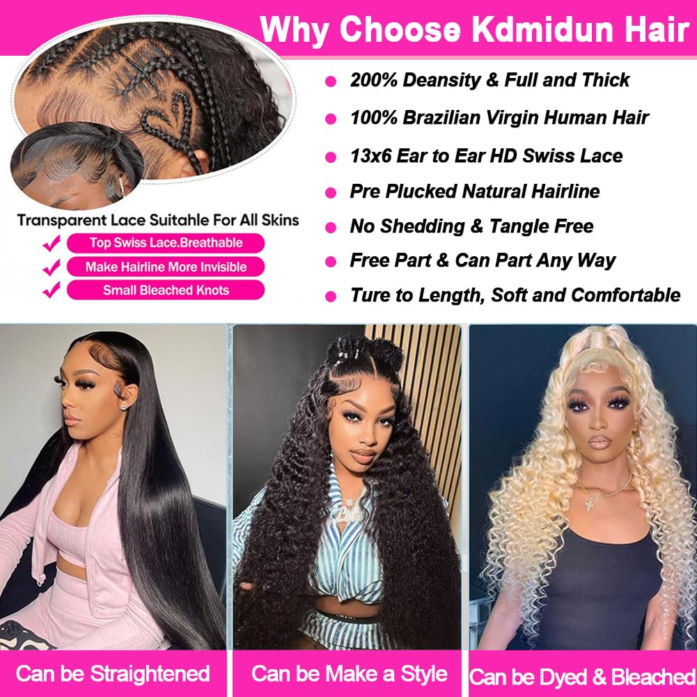 Thumbnail 5 de Kdmidun 13x6 Deep Wave Lace Front Wig (200% Density, HD Lace, Glueless) with Pre-Plucked Baby Hair, 28 Inches