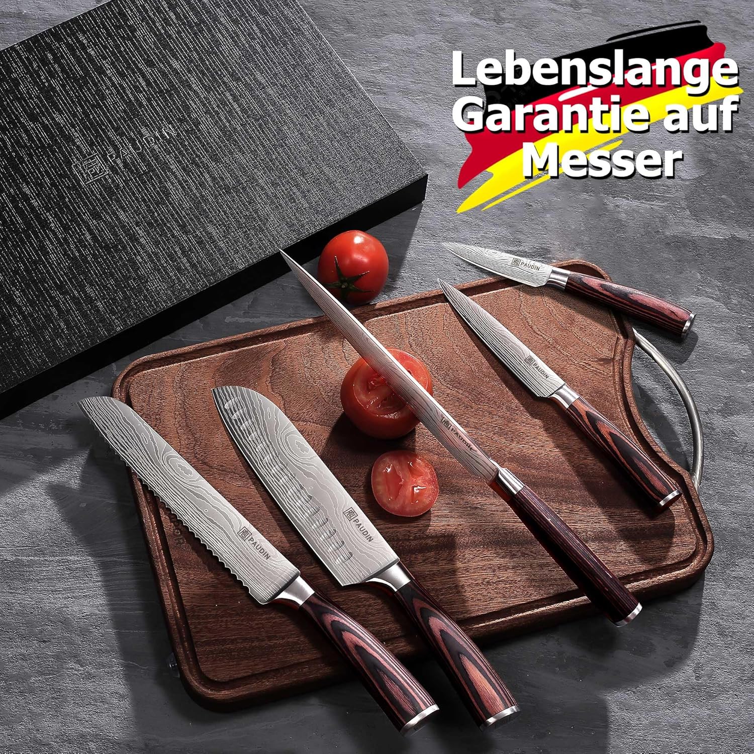 Detalle 2 de PAUDIN Juego de Cuchillos de Cocina Profesional 🔪 Set de 5