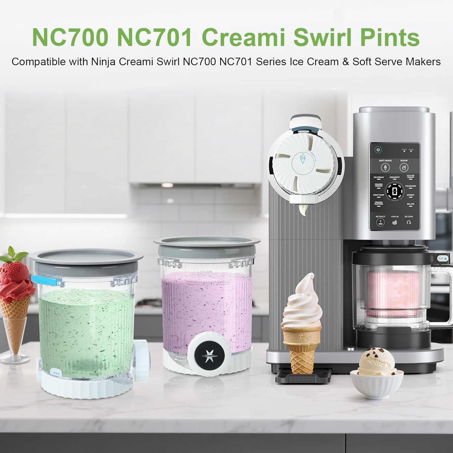 Detalle 2 de PCTTOIL 4 Stück Ninja Creami Swirl Behälter NC700