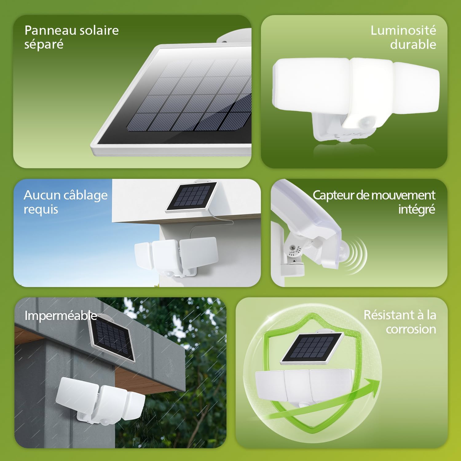 Detalle 2 de Philips lampe de Sécurité Solaires 3600LM: projecteur extérieur à 3 têtes, détecteur de mouvement PIR et panneau séparé