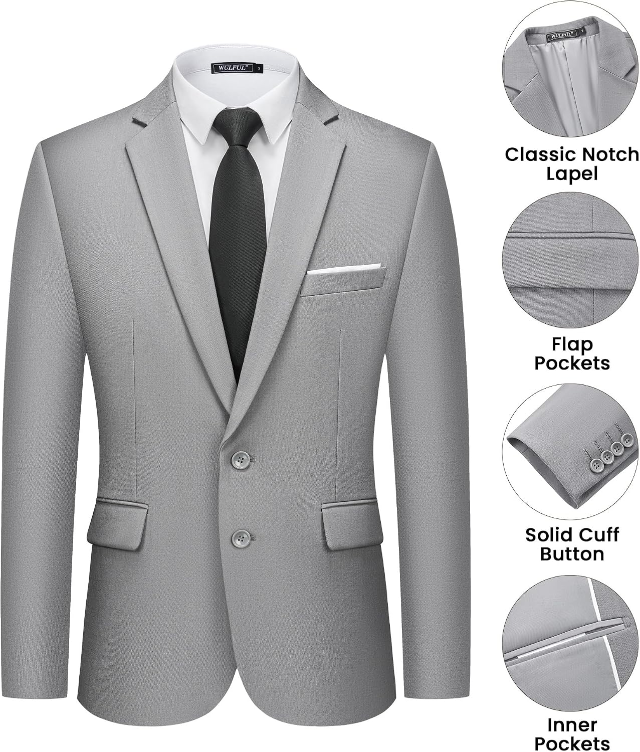 Thumbnail 5 de WULFUL Men's Slim Fit 2-Piece Suit: Blazer + Pants Set for Party, Wedding, and Business