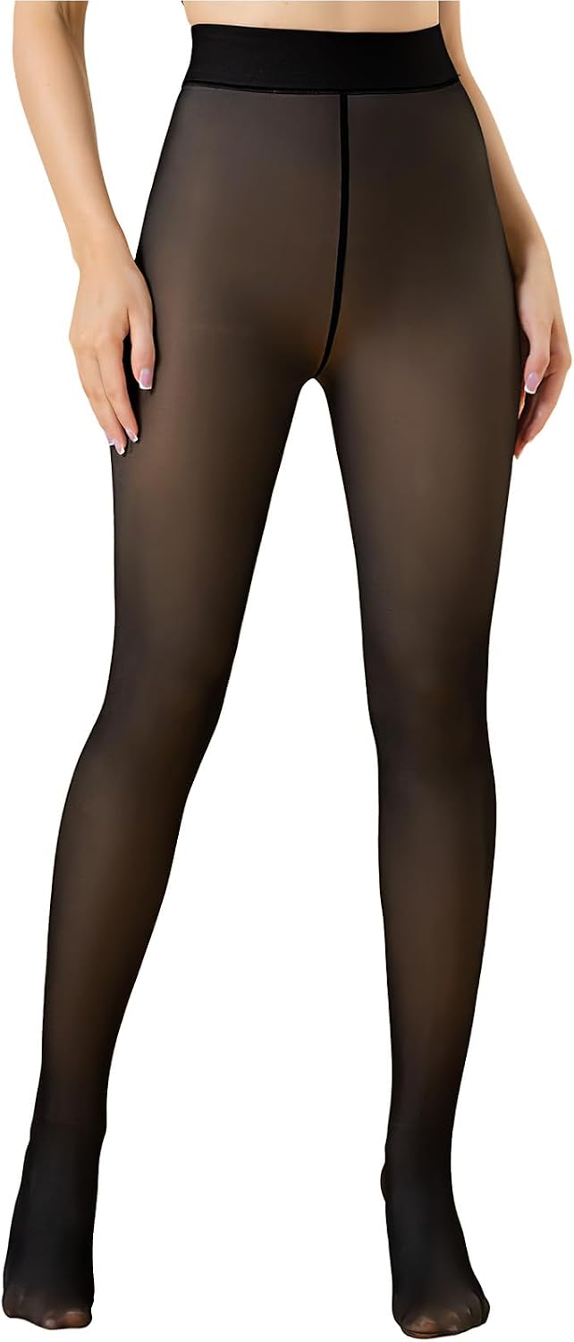 Detalle de susurrus Women's Fleece-Lined Thermal Tights, Faux-Translucent Winter Pantyhose