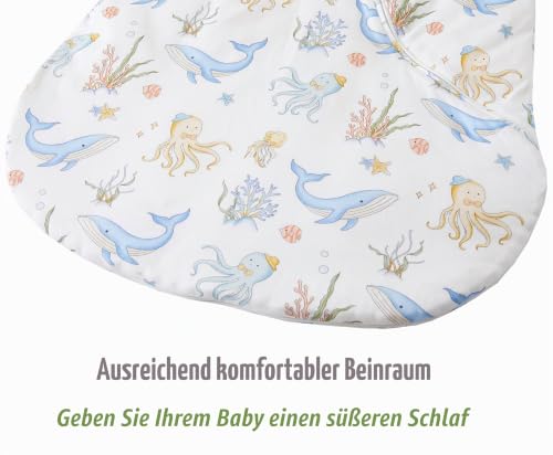 Detalle de Chilsuessy Baby Schlafsack Winter mit abnehmbaren Langarm – Bio Baumwolle, 2.5 Tog, Blau Unterwasserwelt, 90–110 cm