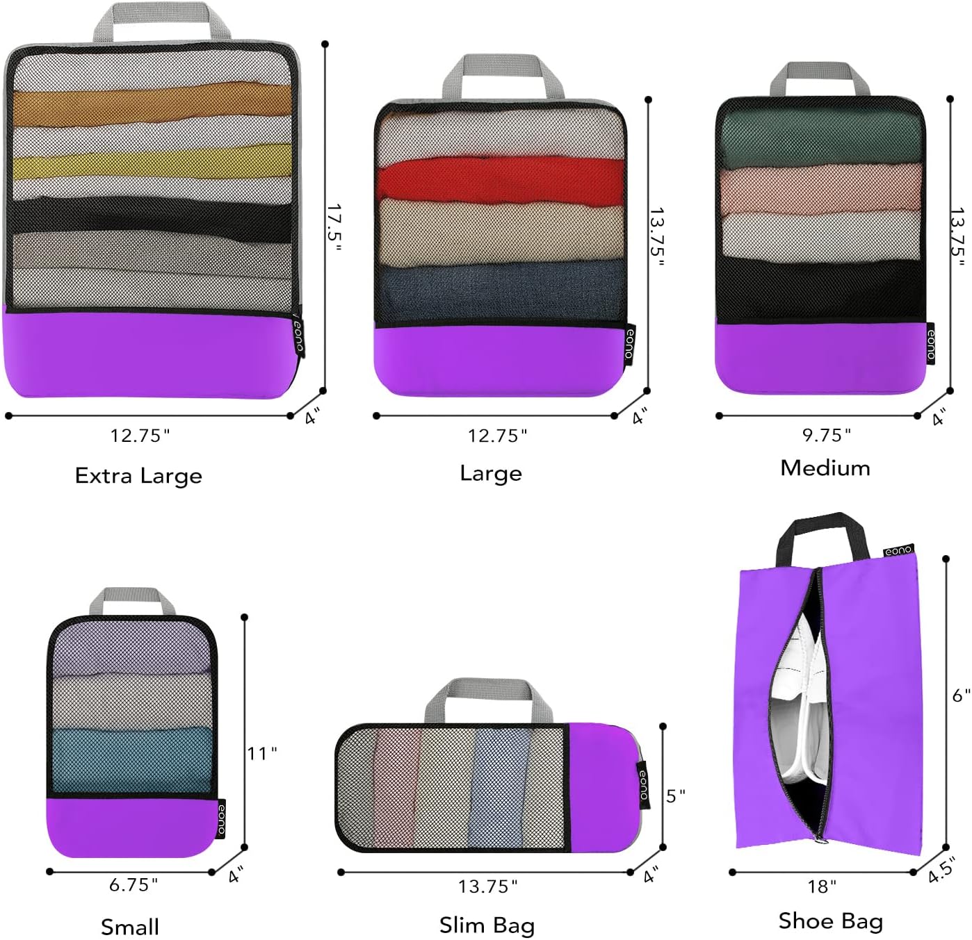Detalle de Eono compression packing cubes set