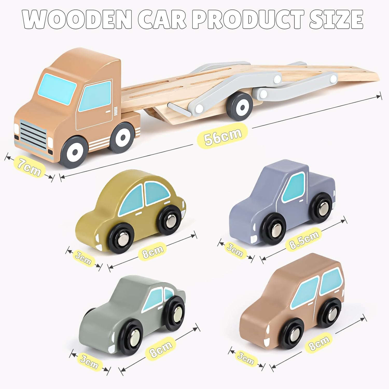 Thumbnail 1 de Wooden Toys Car Transporter Toy with 4 Cars – A durable wooden set for toddlers