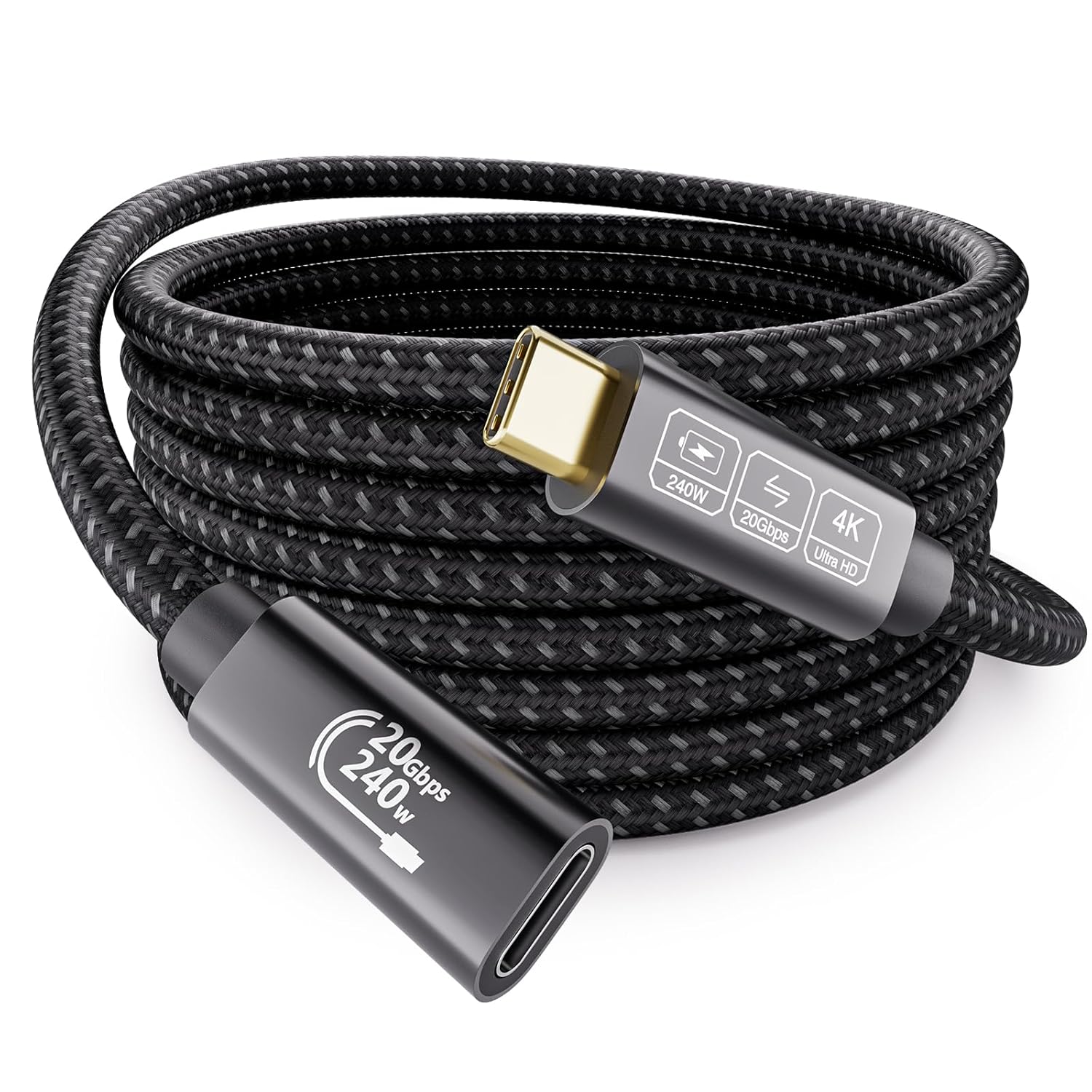 Detalle de EUDOBEL USB-C Verlängerungskabel 5 m – 20 Gbit/s, 240 W PD3.1, 5K@60Hz / 4K@144Hz, Thunderbolt 4 kompatibel