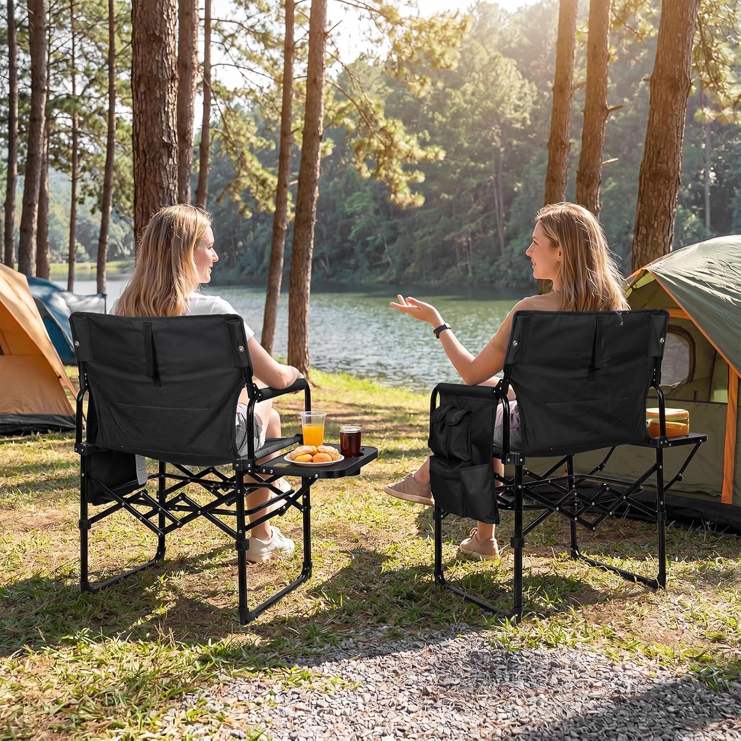Detalle de Romswi 2-Pack Folding Director Chairs with Side Tables, 400-lb Support