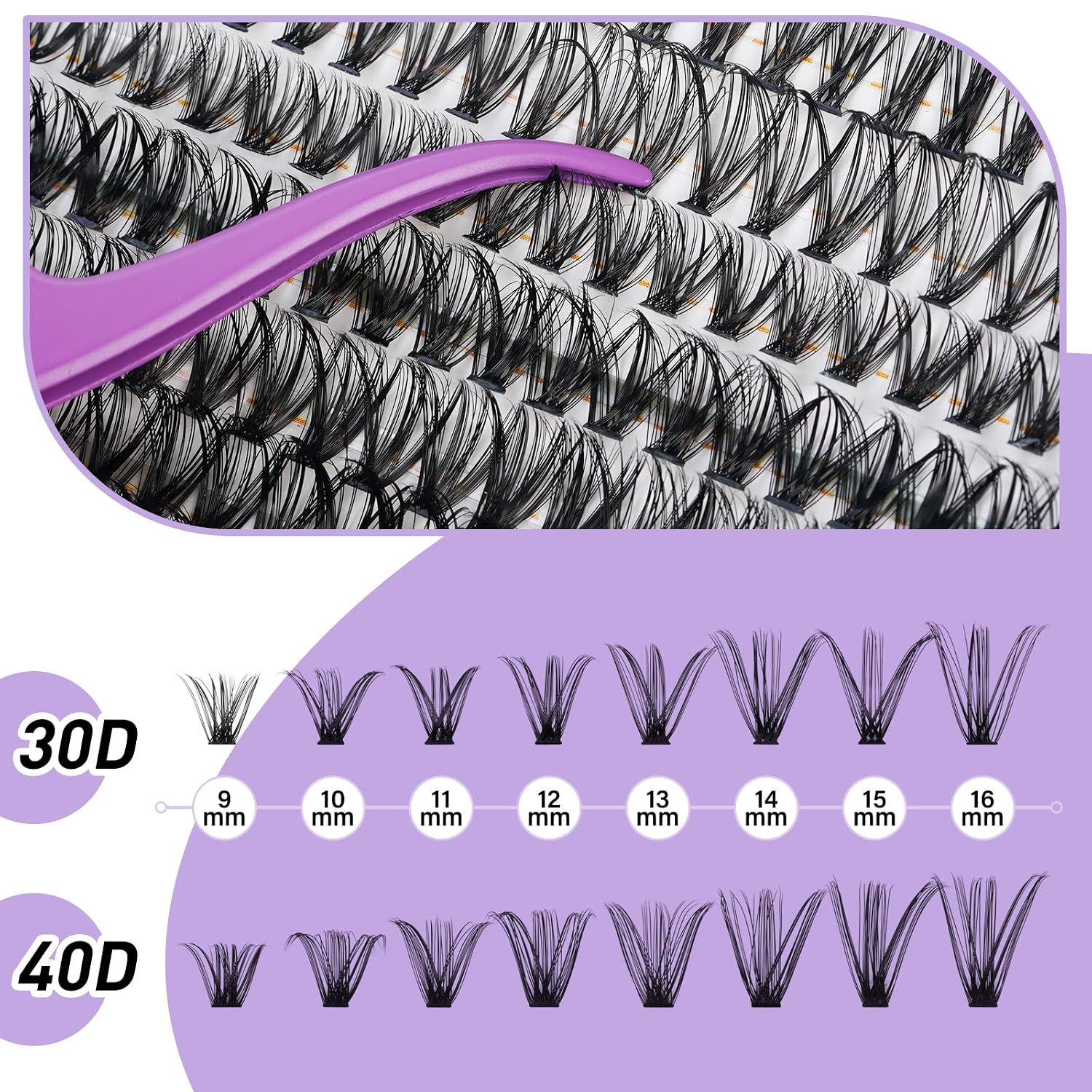 Detalle de B&Q Lash Clusters Kit 280PCS Eyelash Clusters Kit, 30D-40D, DIY Home Extensions