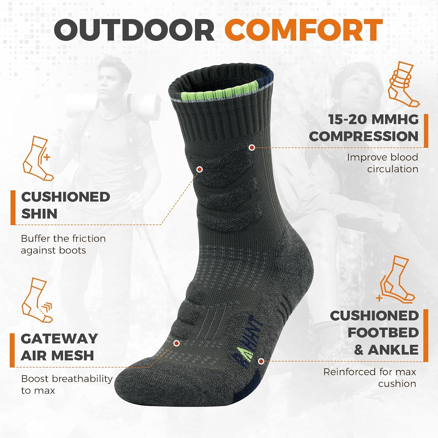 Thumbnail 3 de Merino Wool Hiking Walking Socks (Men & Women) – Thick Anti-Blister Cushioned Compression, 3 Pairs Unisex