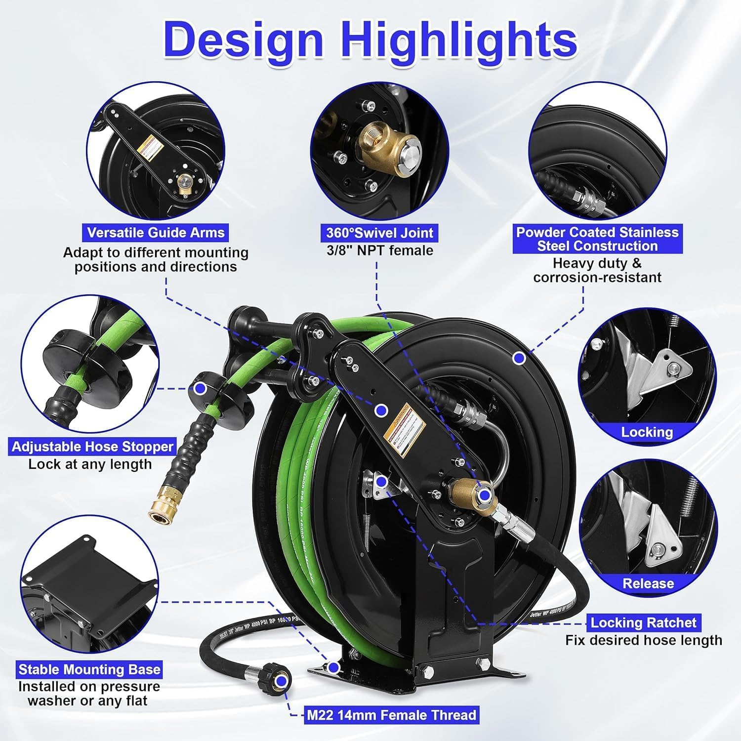 Detalle 2 de HoldOneLight 16-Inch 50FT 4000 PSI hose reel