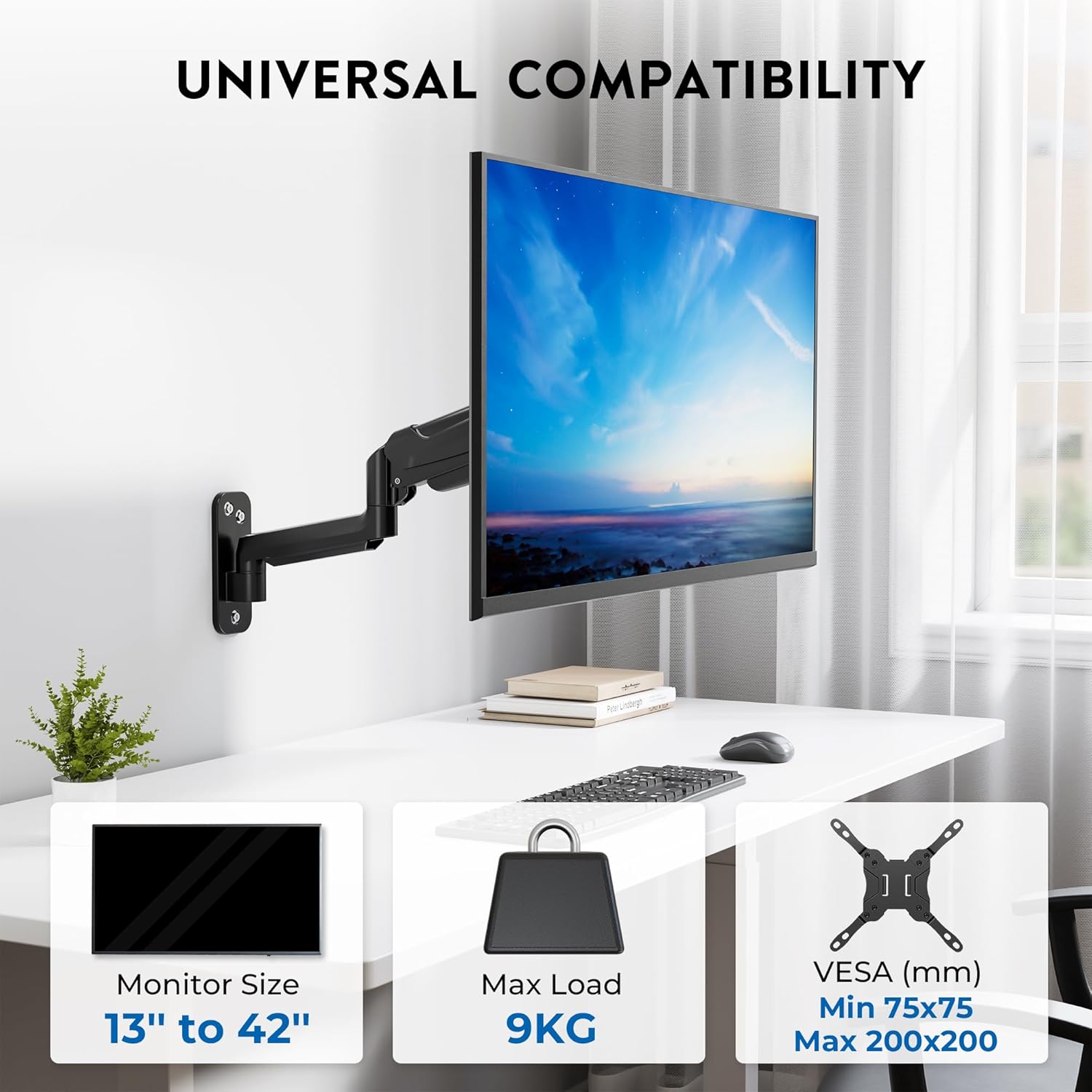 Thumbnail 1 de BONTEC supporto monitor a parete con braccio a molla a gas per 13–42" fino a 9 kg, VESA 200x200