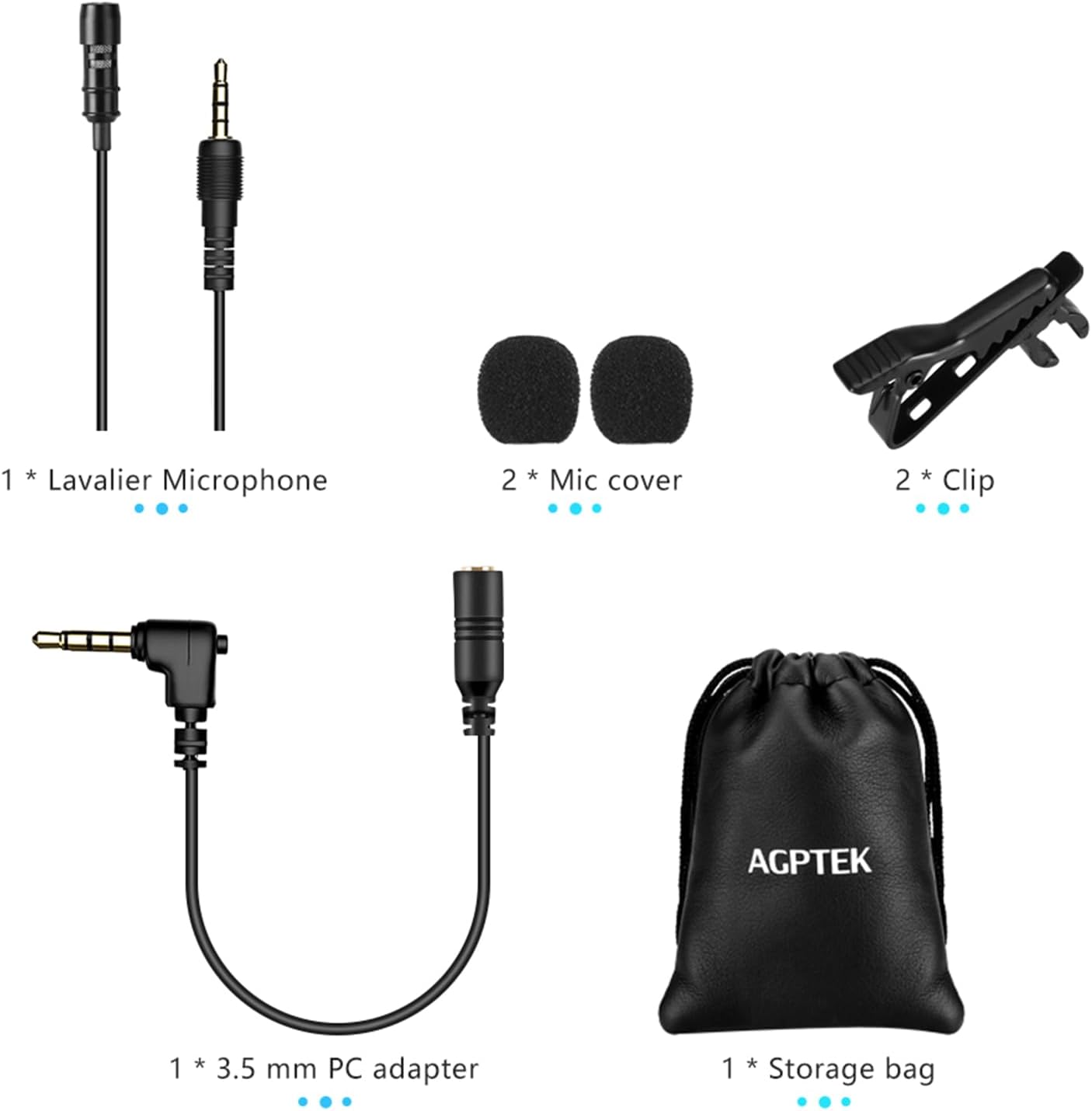 Detalle 2 de AGPTEK Lavalier Mikrofon für Handy und PC – 2 m Clip-Mikrofon mit 3,5 mm Klinke
