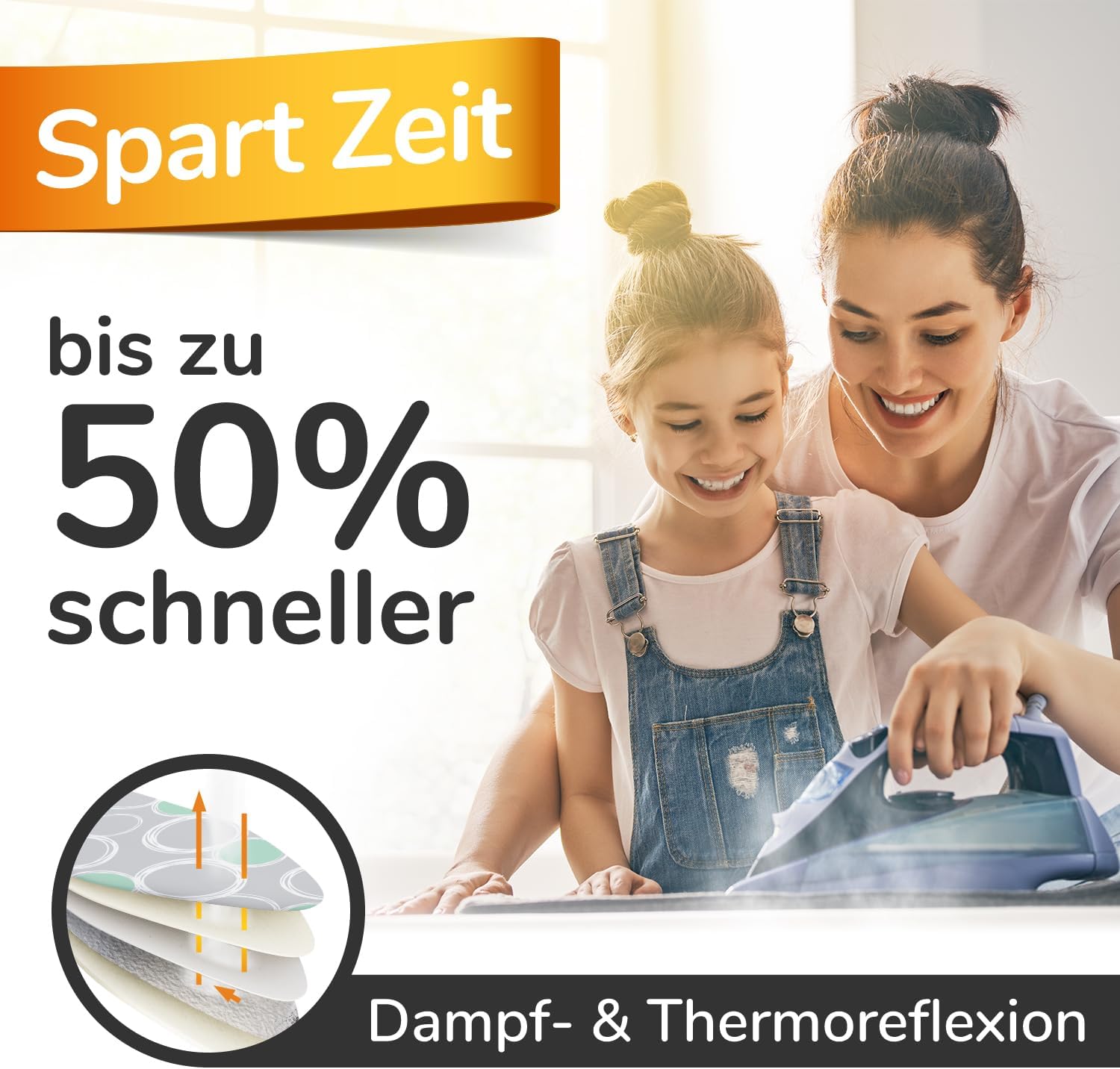 Thumbnail 6 de smart&gentle Super Soft 5 Schichten Turbo-Bügelbrettbezug 120x40 (L) – ÖKOTEX Baumwoll-Polsterung mit Thermoreflexion