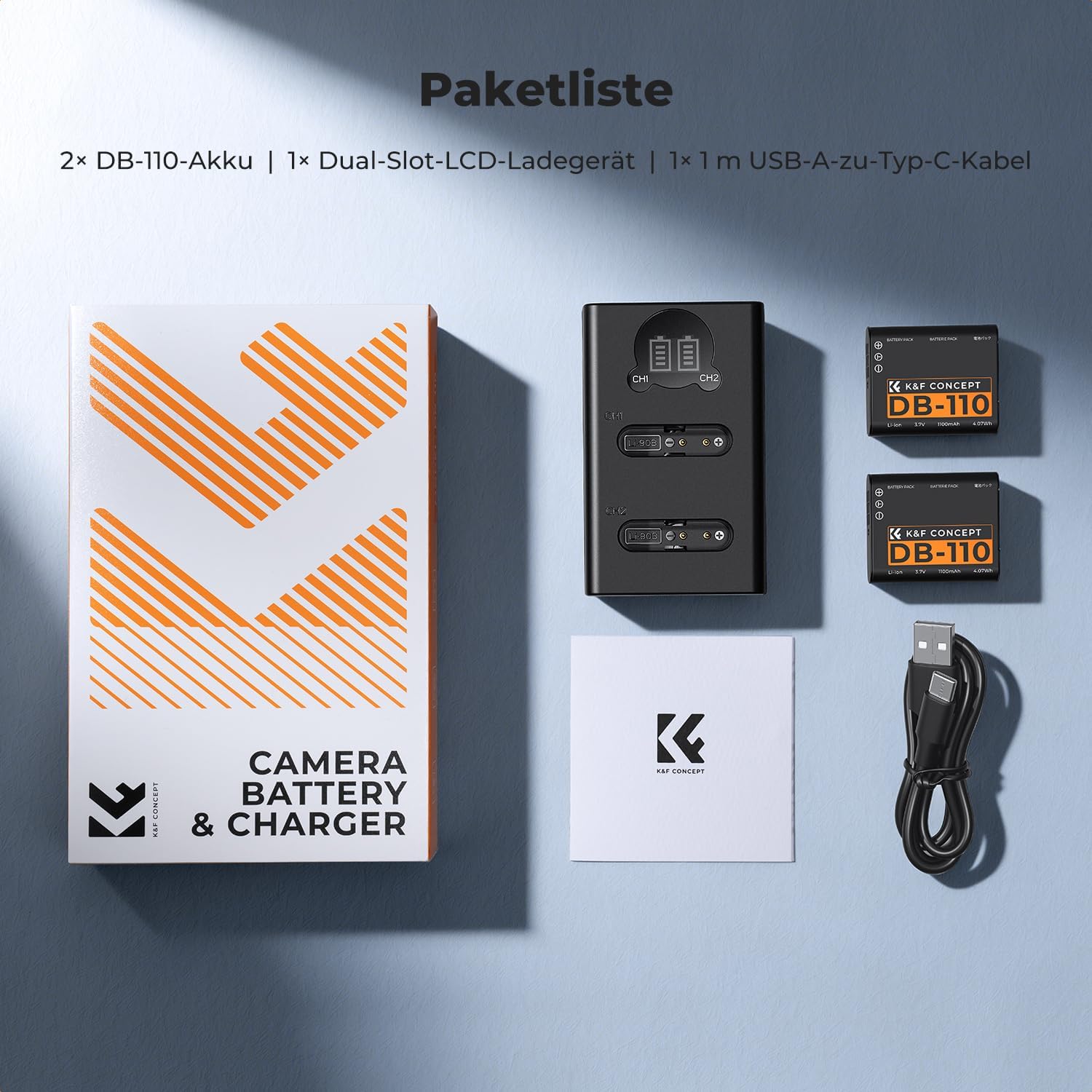 Thumbnail 6 de K&F CONCEPT 2er-Pack Ricoh DB-110 Akku (1100 mAh) mit Dual-Slot-Ladegerät und LCD