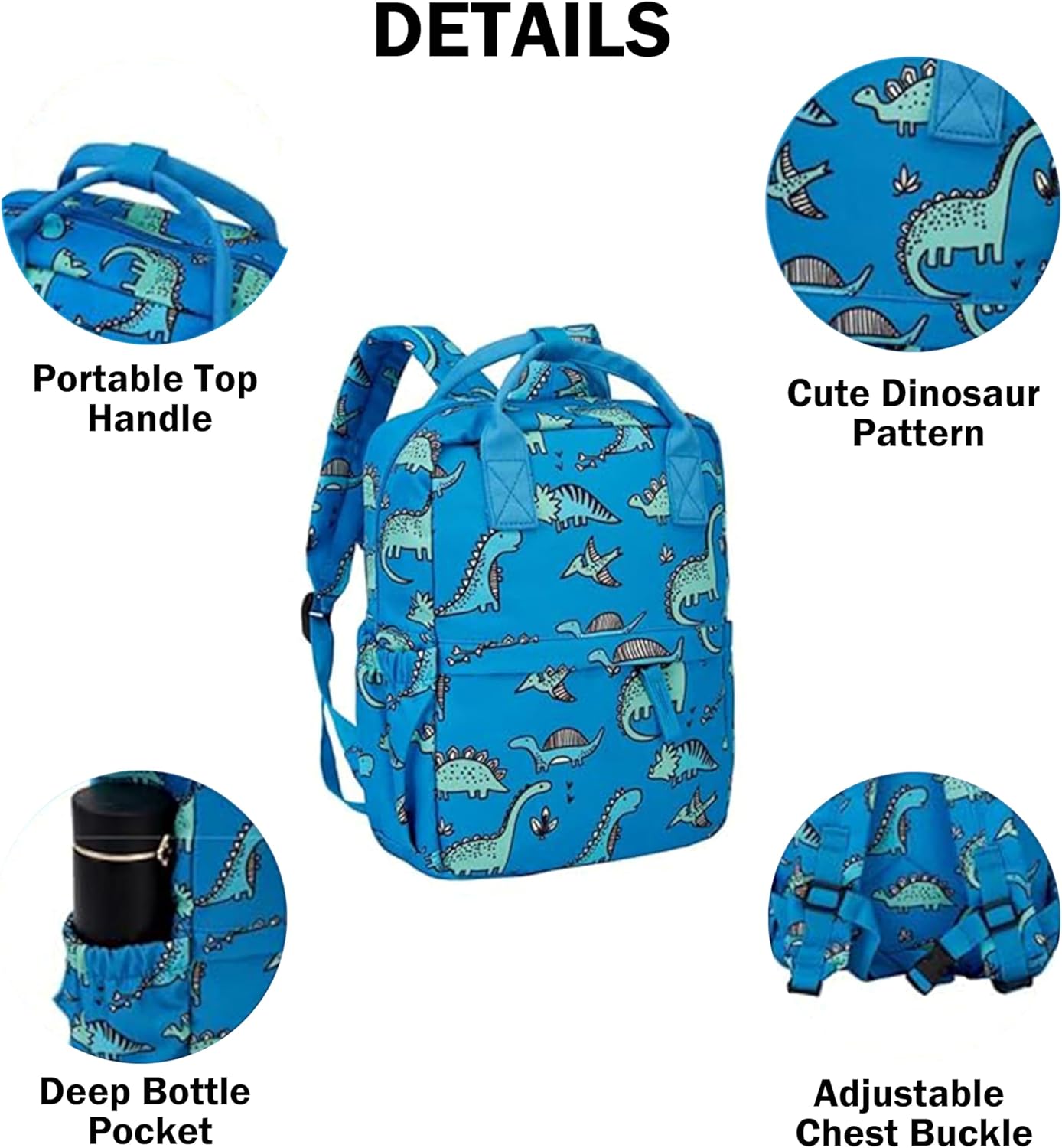 Detalle 2 de KingCheer Toddler Backpack & Rucksack (12in, Blue Dinosaur) for Preschool to Travel