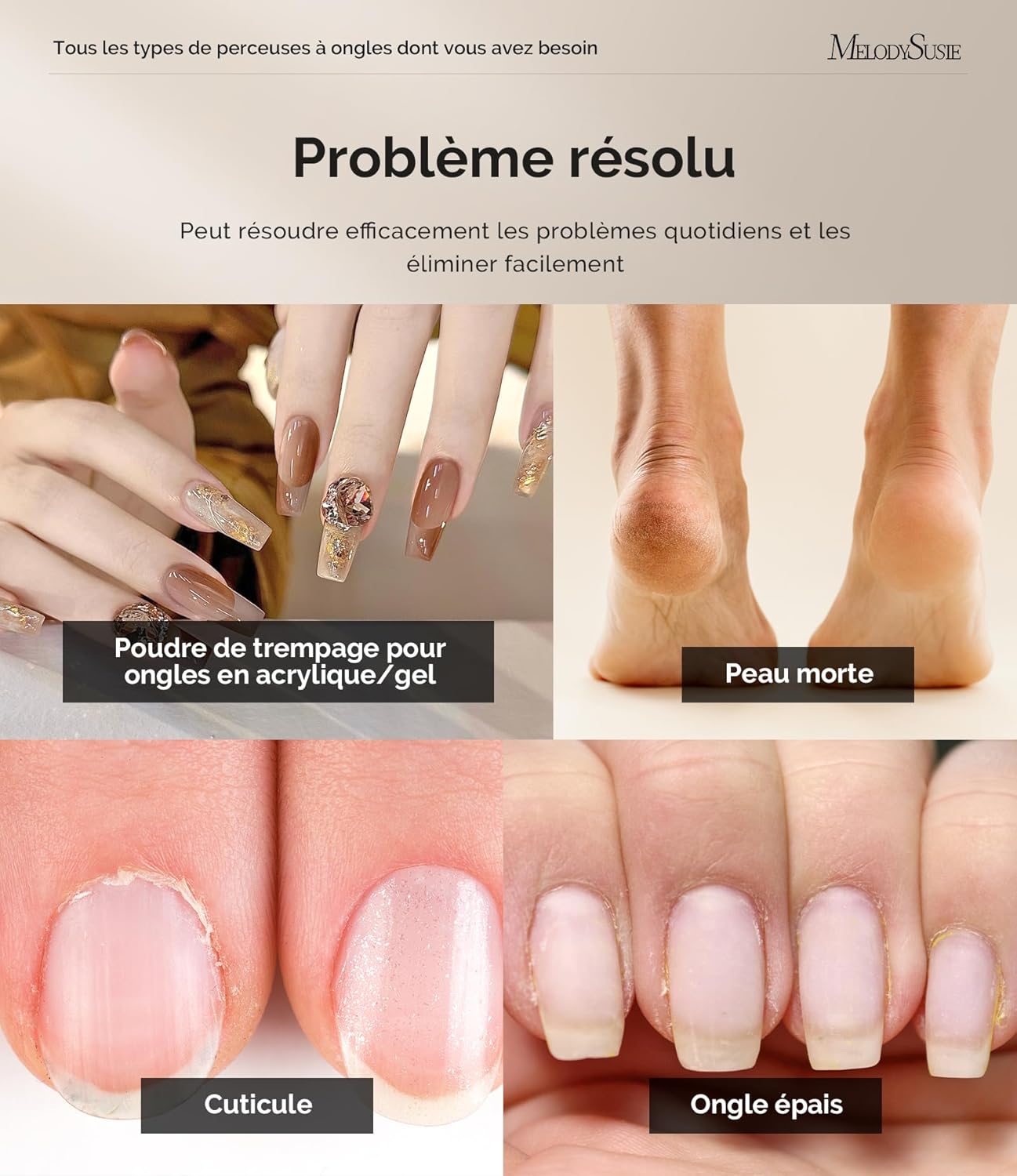 Detalle de MelodySusie Ponceuse pour Ongles Professionnel Sans Fil PC180G Lime Doré — 25000 tr/min, LED et écran, kit mani/pedi