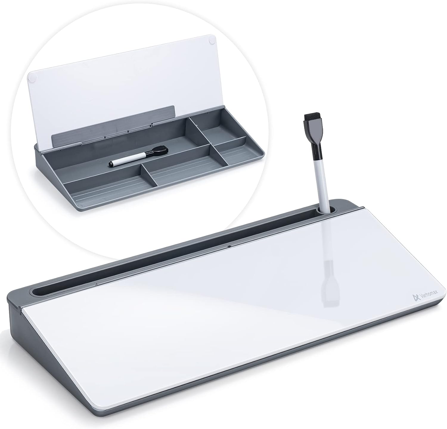 Detalle de Varhomax Desktop Glass Whiteboard with Storage Caddy, Gray