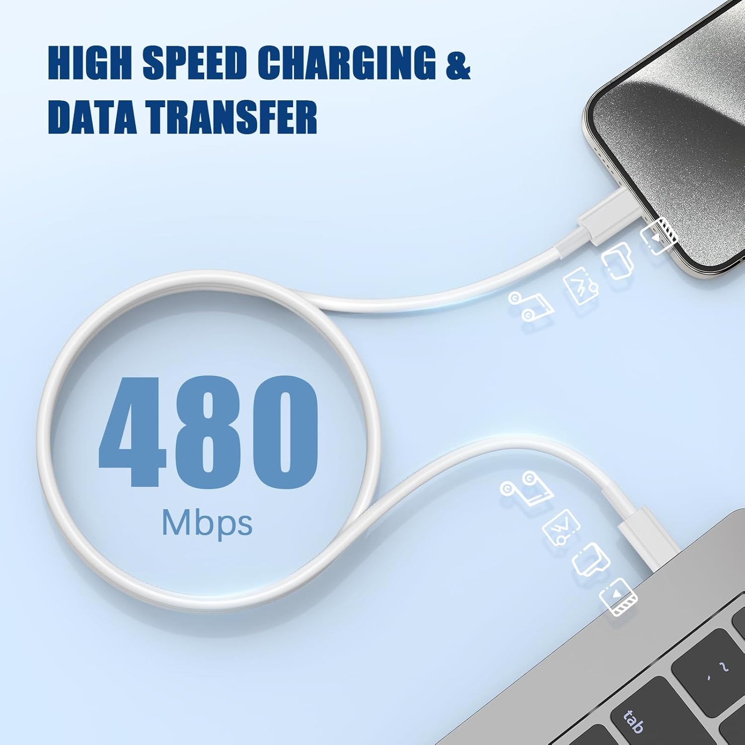 Thumbnail 3 de 240W USB-C to USB-C Fast Charger Cable (10ft) — 2-Pack Type C to C Charging Cord