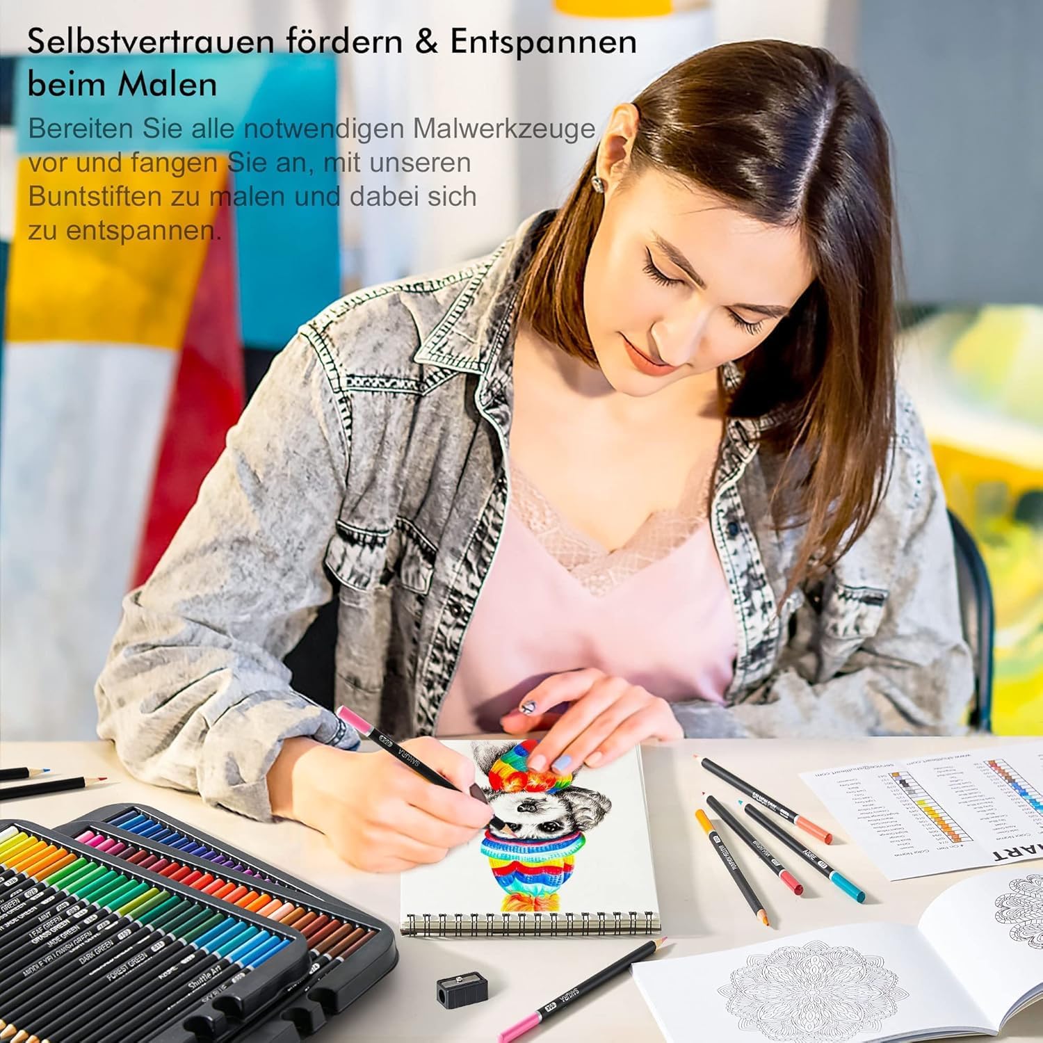 Thumbnail 6 de Shuttle Art Buntstifte-Set mit 80 Farben für Erwachsene und Kinder – inkl. Malbuch, Skizzenbuch und Zubehör