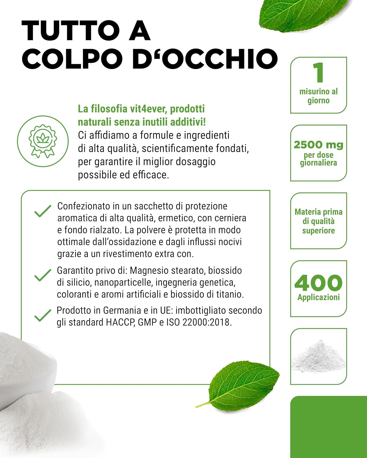 Detalle de Vit4ever Polvere di Taurina L-Taurina 99% vegana 1 kg