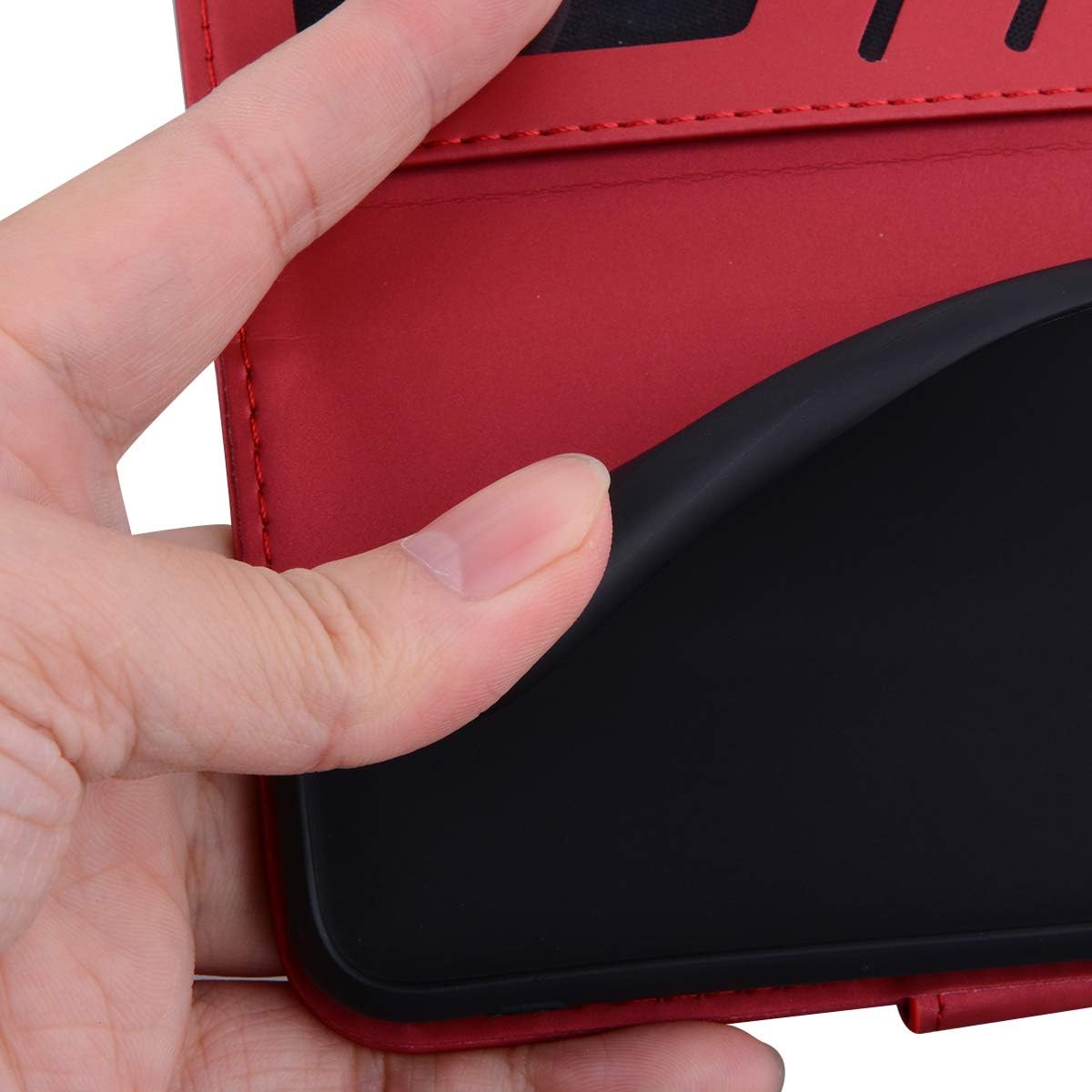 Detalle de Ailisi Galaxy S25 Edge Hülle mit Kartenfach und Ständer – Dunkelrot, PU Leder, Katzen-Design