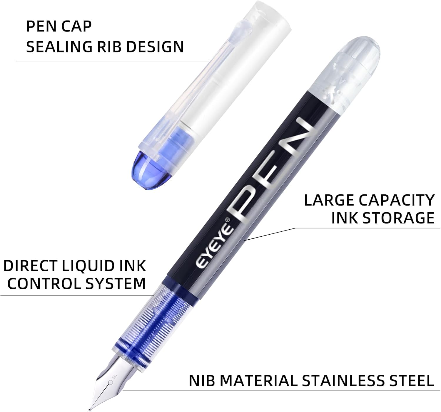 Detalle de EYEYE FP20F-8Blue Disposable Fountain Pens, 8-Pack, Fine 0.5 mm Nib