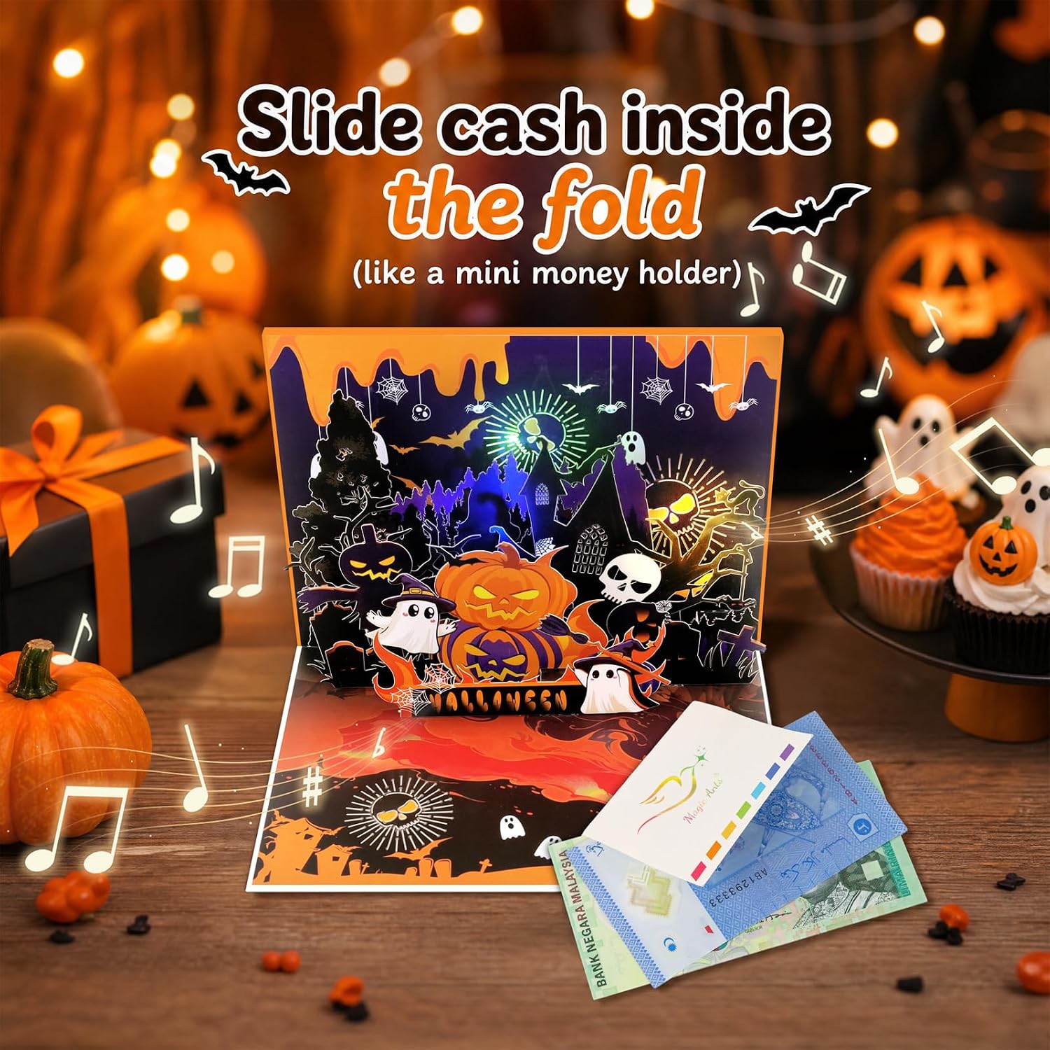 Thumbnail 1 de Magic Ants Musical Halloween Pop-Up Card with Lights, Haunted House Scene