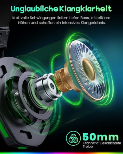 Thumbnail 7 de WESEARY WG1 Gaming-Headset kabellos mit 50-mm-Treibern, ENC-Mikrofon und 60 Stunden Akku