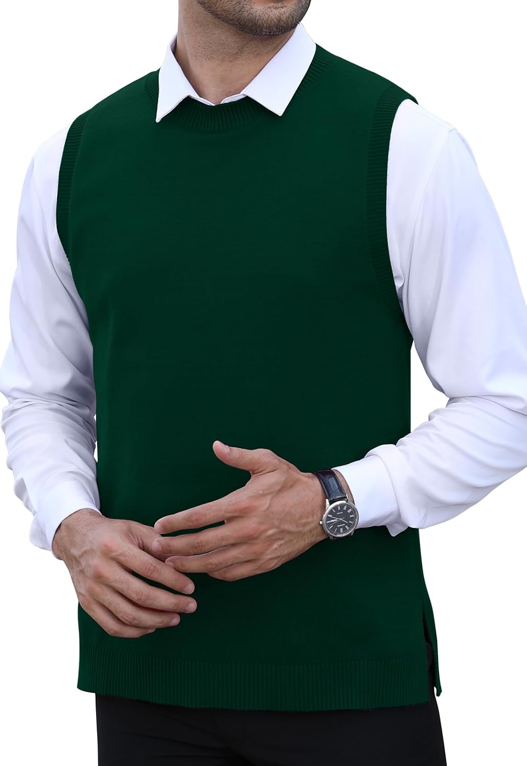 Detalle de KUYIGO Men's Sleeveless Vest: Classic Business Crew Neck Knitwear