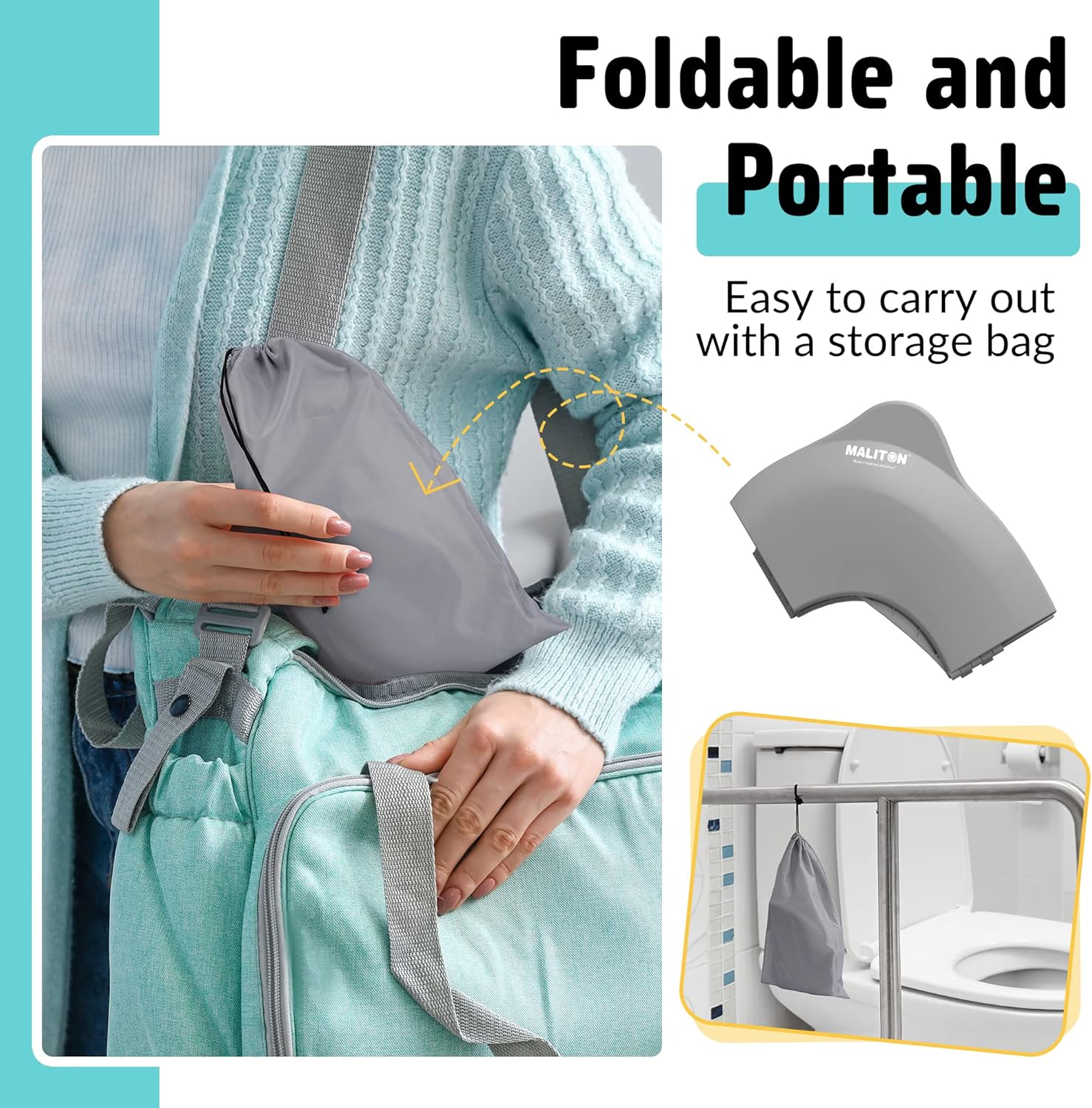 Thumbnail 5 de Maliton Toddler Toilet Seat (Foldable Potty Training Seat) with Splash Guard & Carry Bag, Grey
