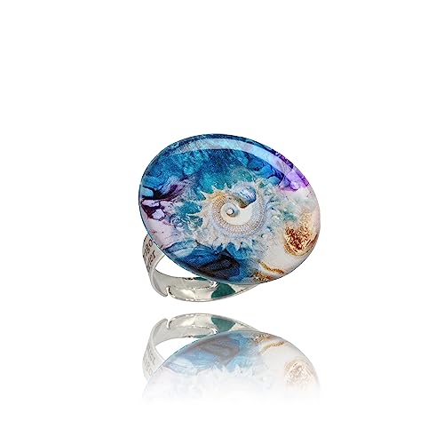Detalle de Dragon Porter anillo ajustable estilo 12, mandala redondo azul y morado de 3 cm