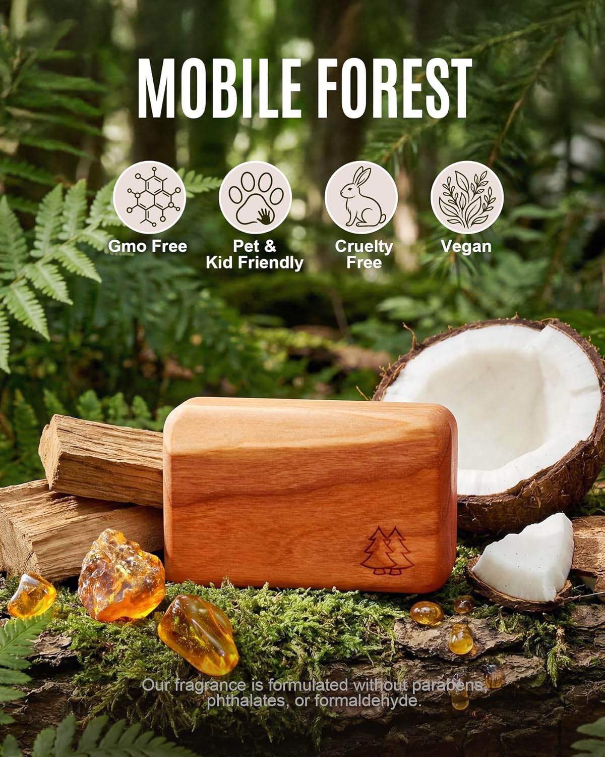 Detalle de Natural Wooden Car Air Freshener Visor Clip (Teak/Coconut/Amber) with Refillable Wood Chips