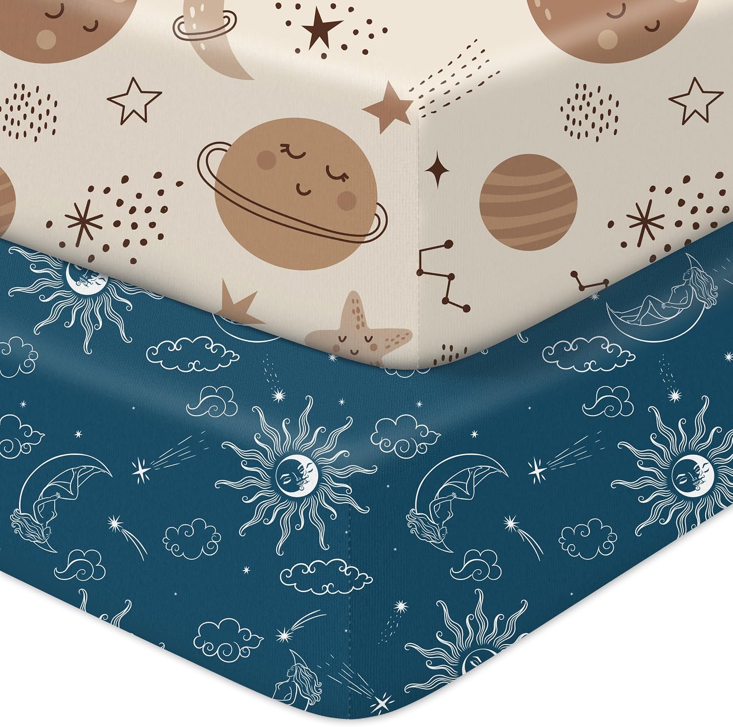 Detalle de IOCCLH Baby Crib Sheets 2-Pack, 28 x 52 x 8-Inch Microfiber, Sleeping Moon & Mars