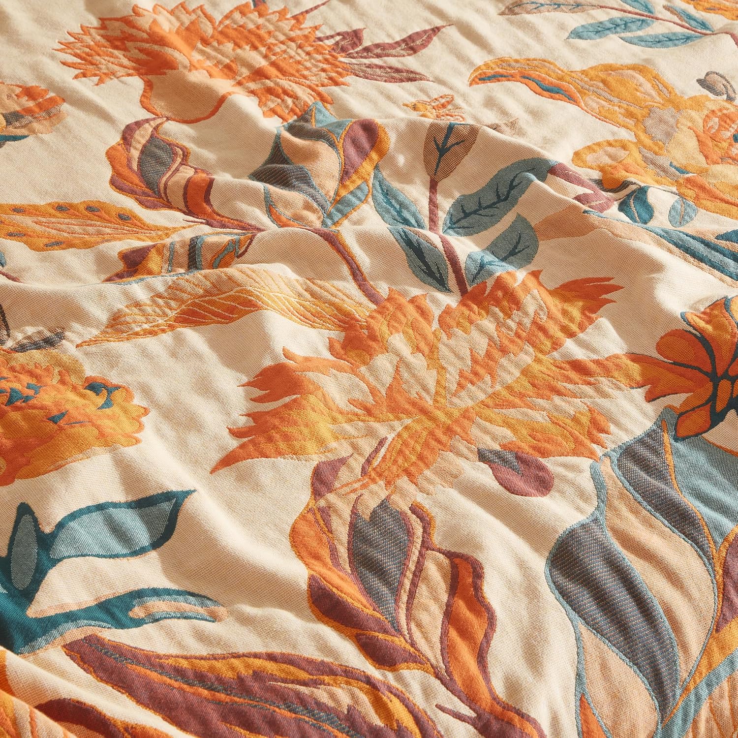 Thumbnail 6 de SE SOFTEXLY Boho Cotton Throw Blanket, King Size 90” x 98”, 4-Layer Floral Muslin