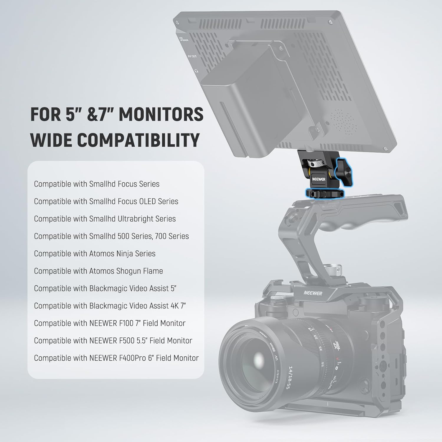 Thumbnail 6 de NEEWER Cold Shoe Camera Monitor Mount (MA006) for Atomos Ninja V and 5–7in field monitors