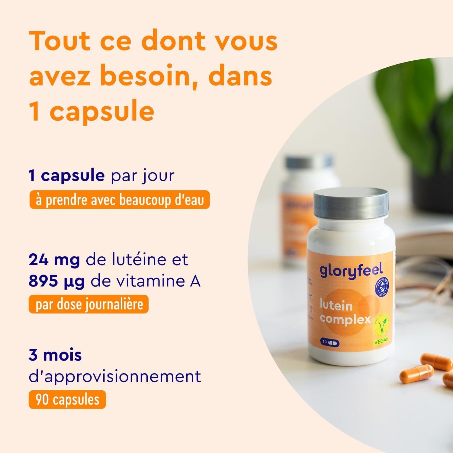 Detalle 2 de Lutéine & Zéaxanthine Capsules – Complément Santé pour les Yeux, 90 gélules Végane (3 mois)