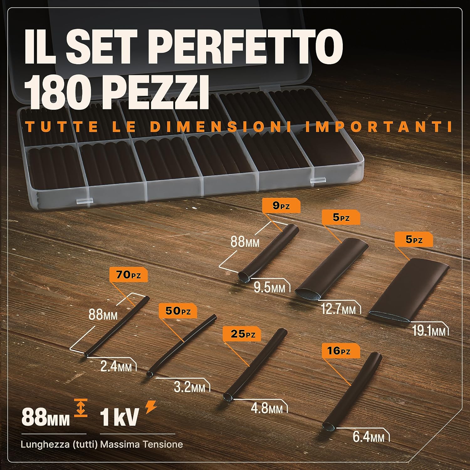 Detalle 2 de BAURIX Set guaine termorestringenti 180 pezzi 88 mm