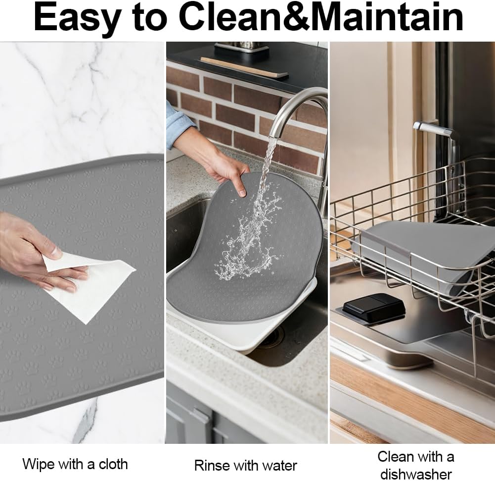 Detalle 2 de Adiwo Tappetino Ciotola Cane Antiscivolo – 50x25 cm in silicone grigio