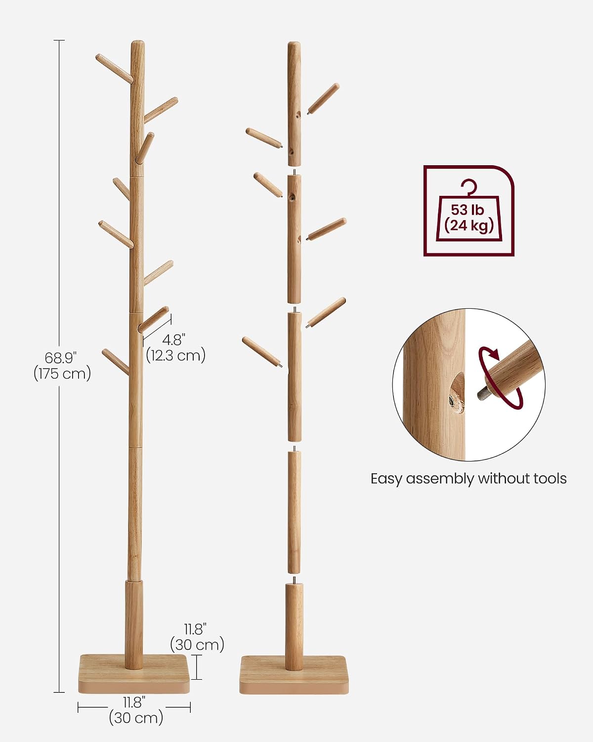Thumbnail 6 de VASAGLE Andi Collection RCR010N01 Wooden Coat Rack, 8 Hooks, Natural Rubberwood