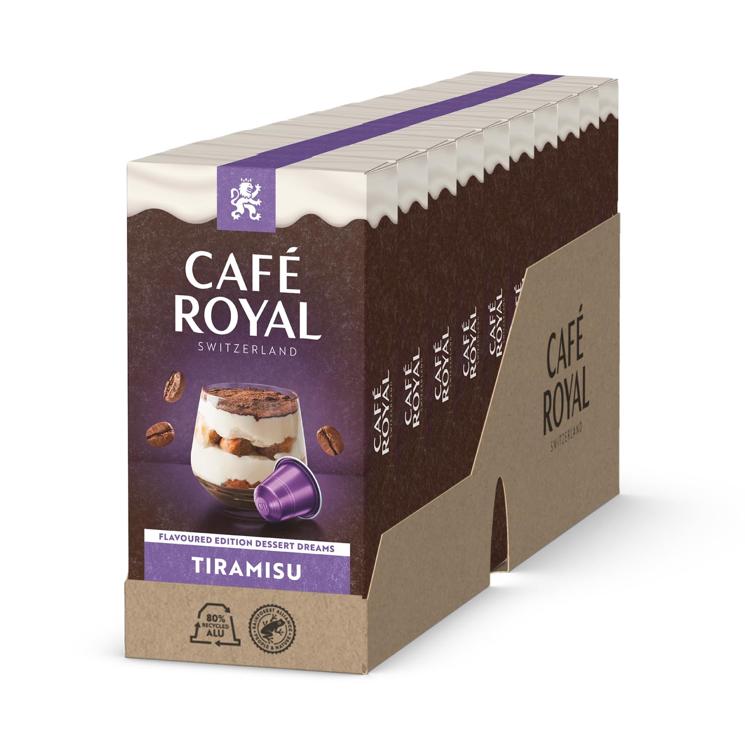 Detalle de Café Royal Caramel Flavoured Kaffee – Nespresso-kompatible Kaffeekapseln, 100 Kapseln, 100% Arabica, Rainforest Alliance