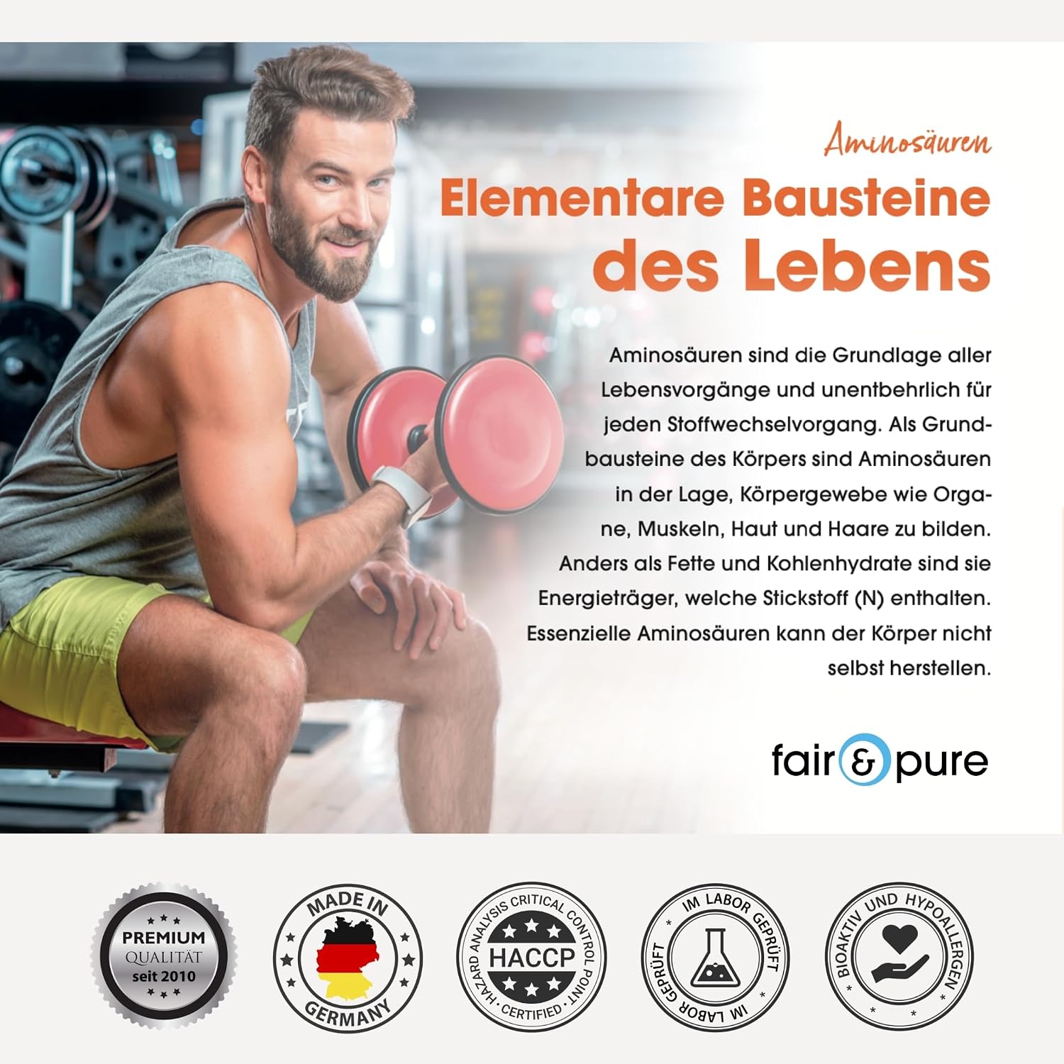 Detalle 2 de Fair & Pure L-Prolin 500 mg – 120 Tabletten, vegan, hochdosiert, hergestellt in Deutschland