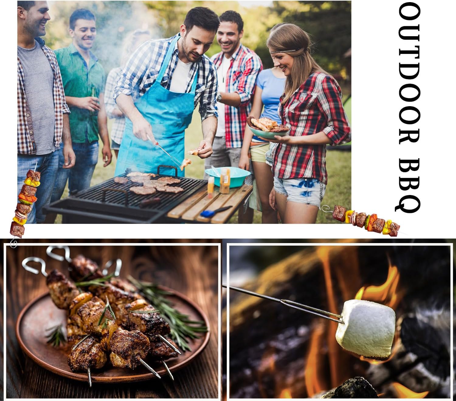 Detalle de Ecloud Shop Marshmallow Roasting BBQ Sticks Set – Teleskop Edelstahlspieße, 32 Zoll, inkl. 2 Gratis 304 Edelstahl-Grillsticks