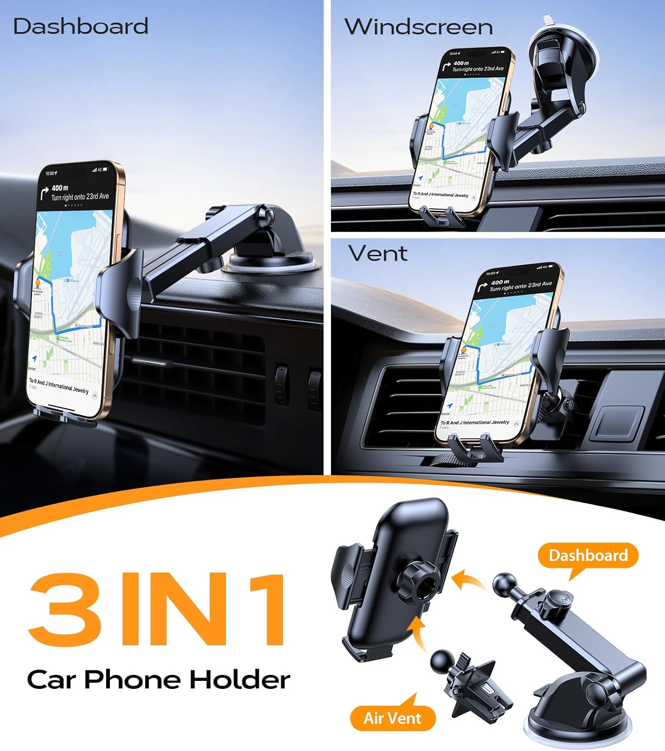 Detalle 2 de Rally Racing-Grade 3‑in‑1 Car Phone Holder 88 lb