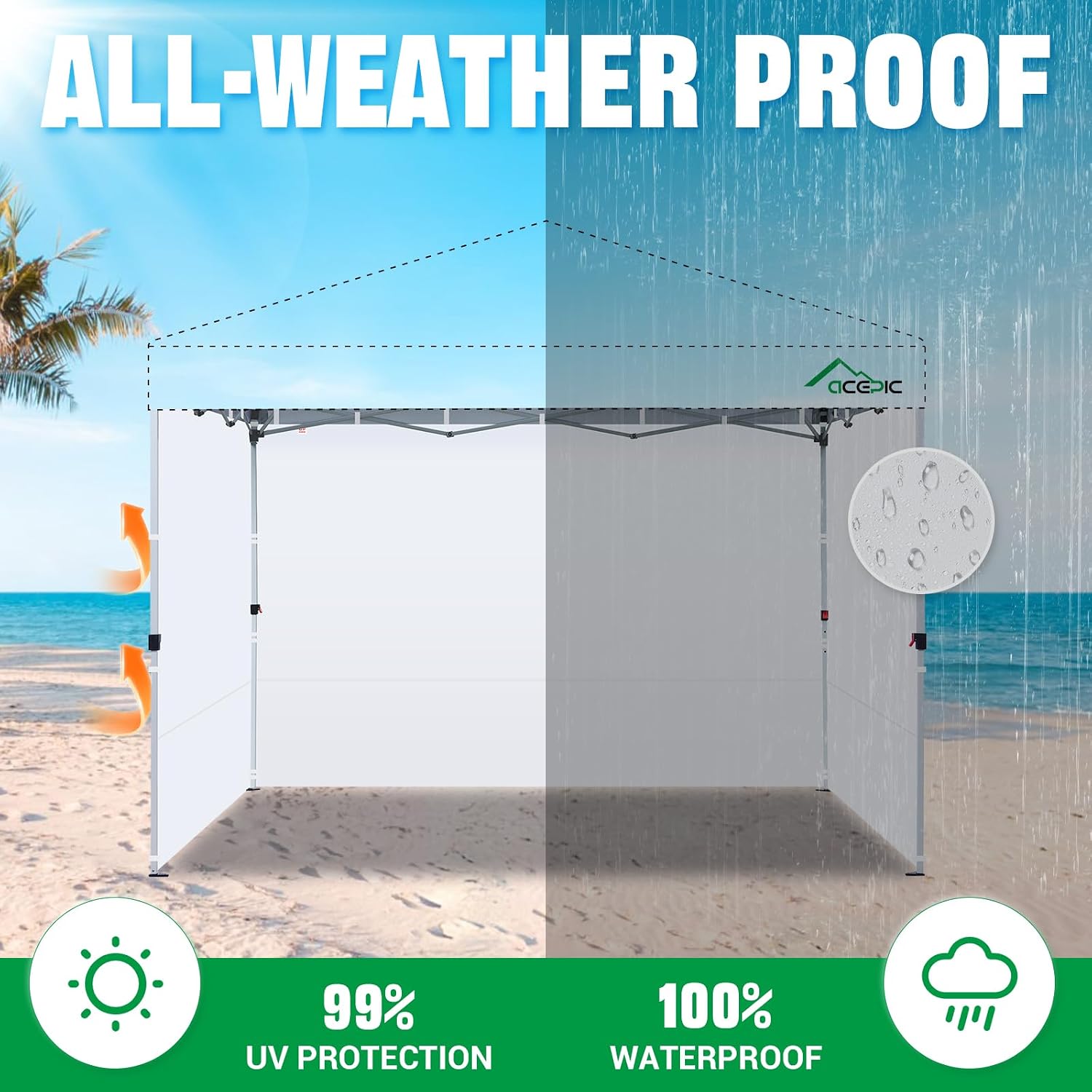 Detalle de Acepic acp02w 10x10 Canopy Sidewalls, White Waterproof Polyester, 3-Pack