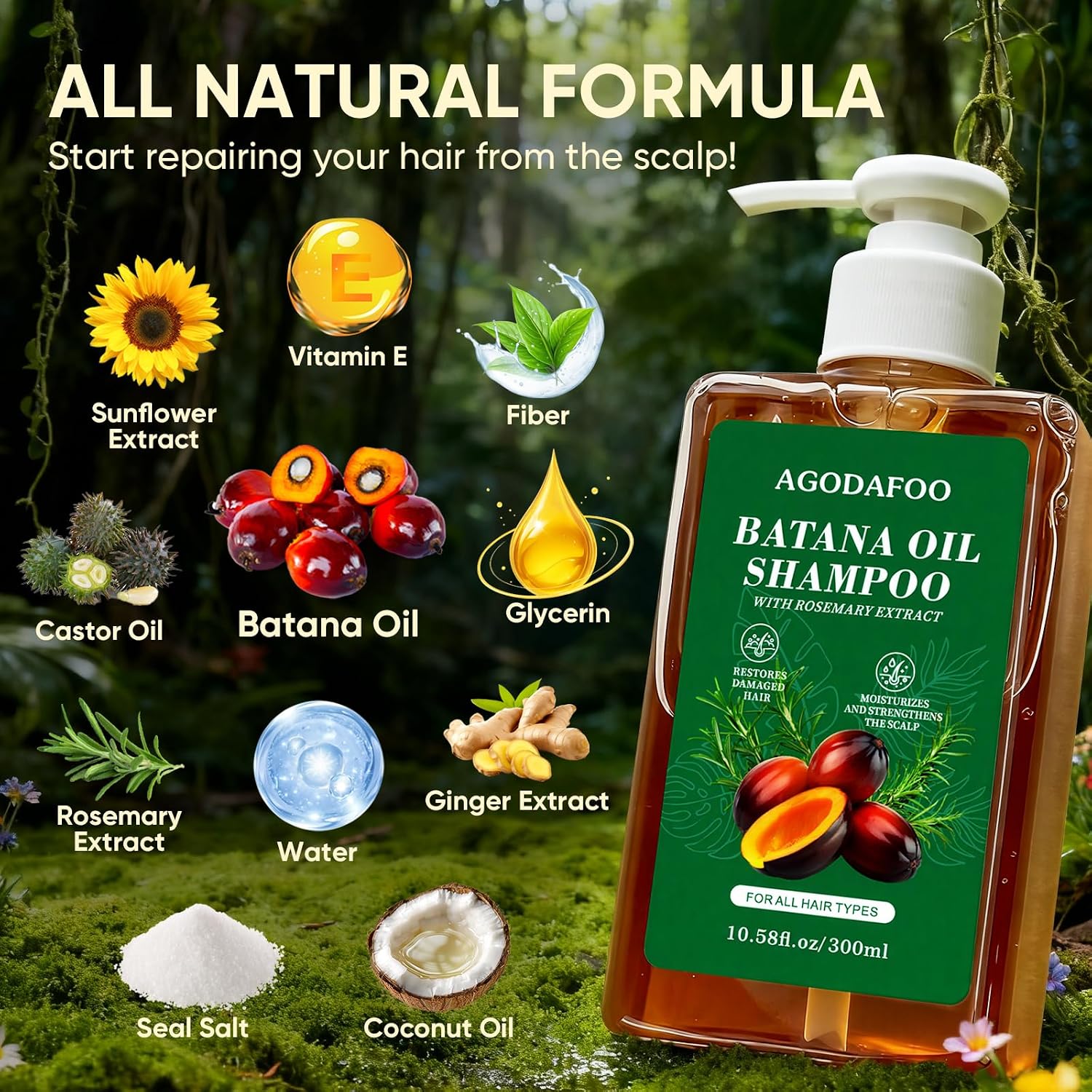 Detalle de Agodafoo Batana Oil Shampoo with Rosemary Oil, 10.58 fl oz