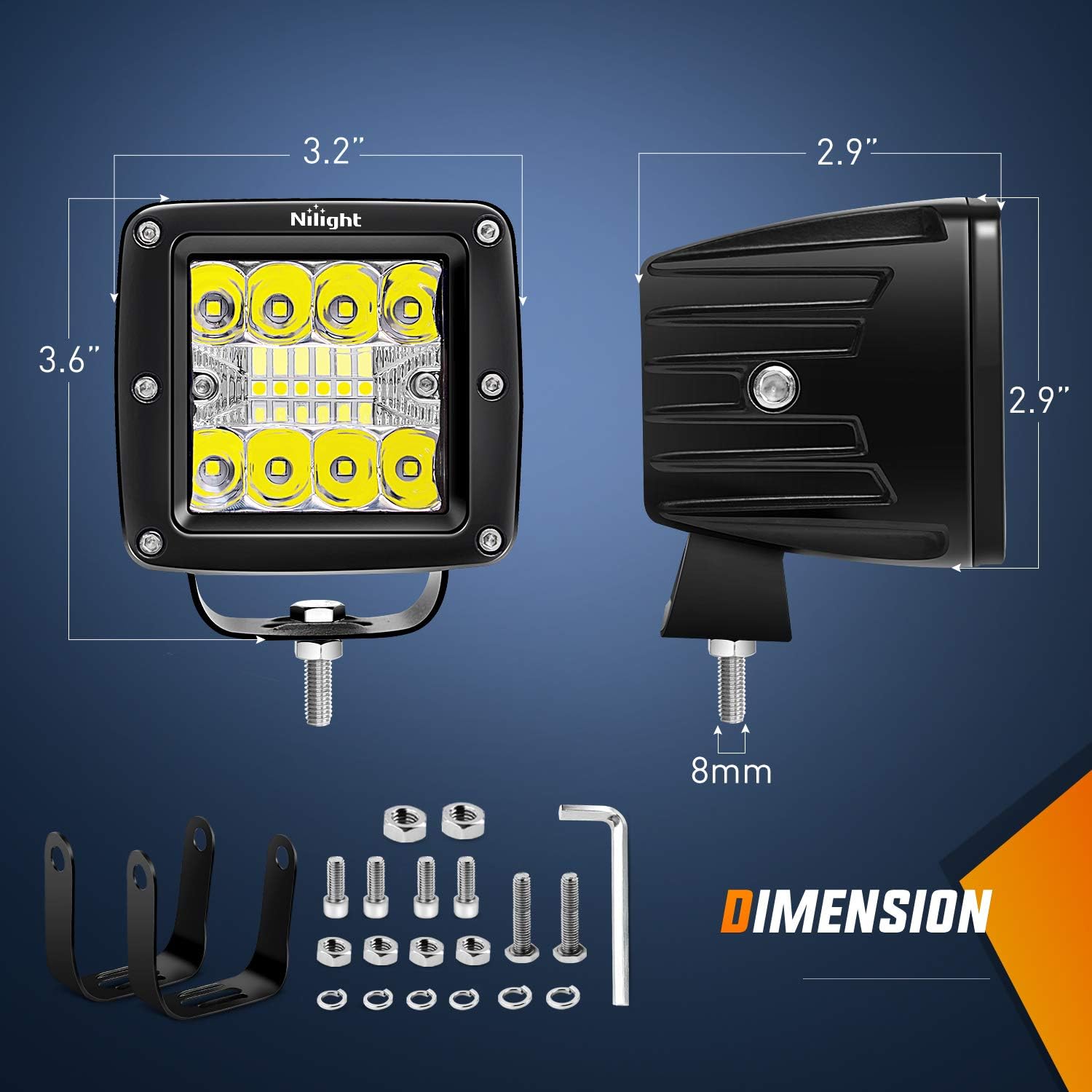 Detalle de Nilight 2PCS 3-Inch 42W LED Pod Cubes Upgraded Spot/Flood Combo Beam (IP67) with 12 ft Wiring Harness Kit